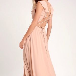 LuLu’s Feel the Rush Blush Lace-Up Backless Maxi